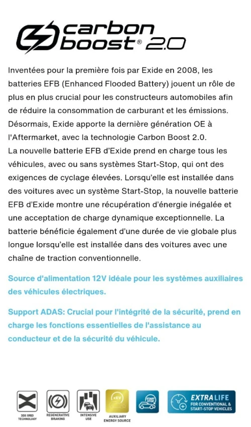 Batterie EXIDE 70ah 760 a(en) efb
