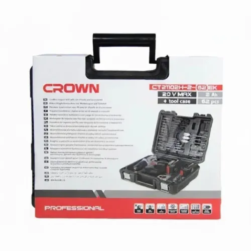 VISSEUSE PERCEUSE CROWN CT21102H-2-62 SANS FIL 20V 2 BATTERIES TOOL CASE 62PCS