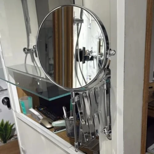 MIROIR GROSSISSANT DOUBLE FACE PRADEL DANA AUTO ZOME X5 MURAL ROND EXTENSIBLE 17 CM CHROME