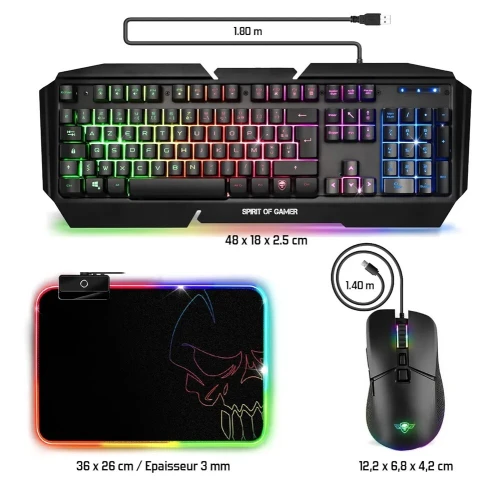 Pack 3en1 Clavier Souris Tapis de souris RGB Spirit of gamers Ultimate 500