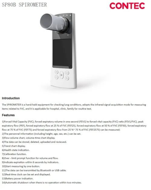 SPIROMÈTRE SP80 TFT MARQUE CONTEC EFR 