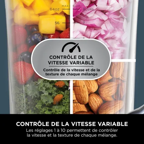 Ninja Detect Power Blender Pro & Single Serve 2-en-1, mixeur 1200W avec récipient 2L, 2 gobelets individuels, mixeur pour smoothies et boissons glacées, hachage de légumes, noir, TB301EU