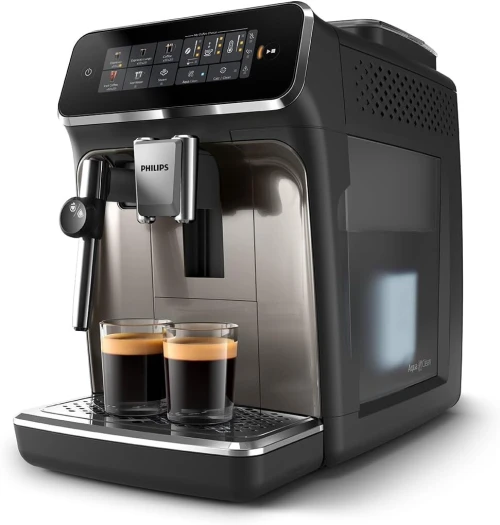 Philips Expresso broyeur Série 3300-5 Boissons, Écran tactile coloré, Mousseur à lait classique, SilentBrew, Broyeur 100% Céramique, Machine à café à grain Noir Chrome (EP3326/90)