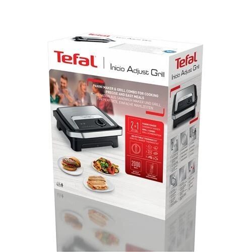 Grill À Viande Et Panineuse 4 À 6 Personnes 2En1 2000W Thermostat Réglable Plaques Antiadhésives Inicio Adjust Tefal GC272D10