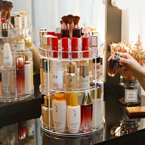 صندوق منظم مكياج Organisateur de maquillagerotatif crystal acrylique