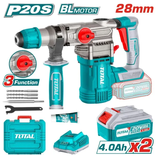 Marteau perforateur sans fil TOTAL 20V SDS Plus 28mm Kit TRHLI202882 