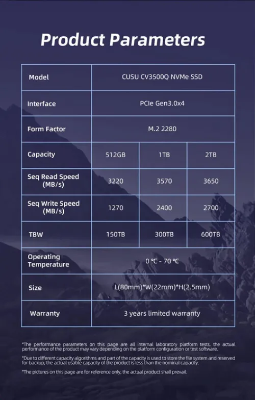 SSD NVMe CUSU CV3500Q - Capacite 1T