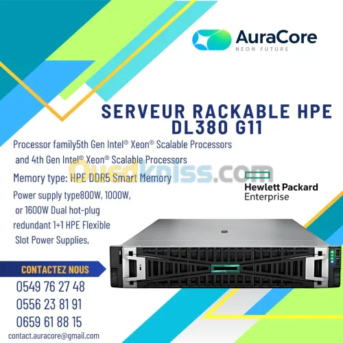 Serveur Rackable 2U HP ProLiant DL 380 G11 Intel Xeon Gold 5416S (30 Mo de cache, 2,0 GHz,16Cœurs) 