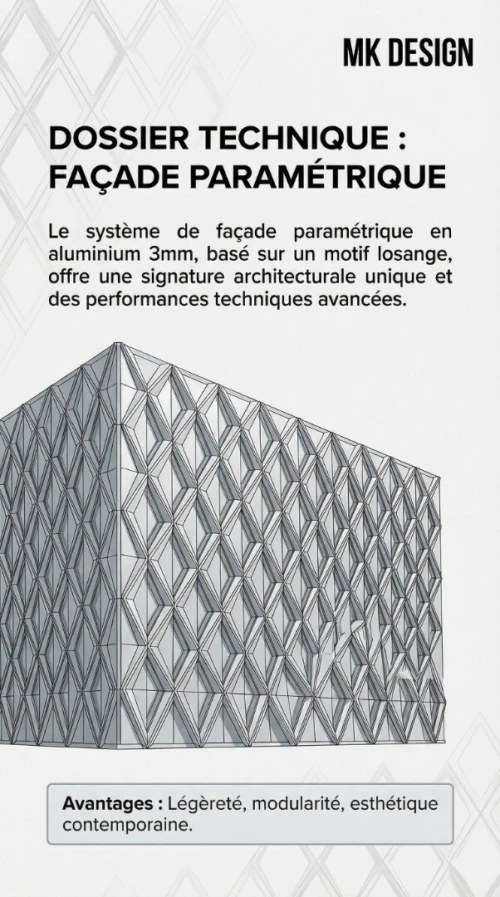 étude, Design et maitrise d'œuvre de réalisation de Façade Aluminium paramétrique