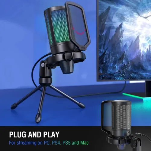 Microphone Fifine A2 AMPLIGAME USB RGB FOR PC,PS5 WITH Quick Mute