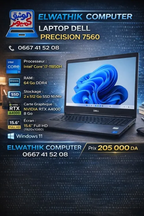 Dell Precision 7560 i7-11th Gen / 64GB /512*2 GB SSD / RTX A4000 / Workstation Pro