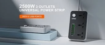 MULTI PRISE 3 SORTIES AVEC ADAPTATEUR UK / US  ET 6 USB  2M LDINO
