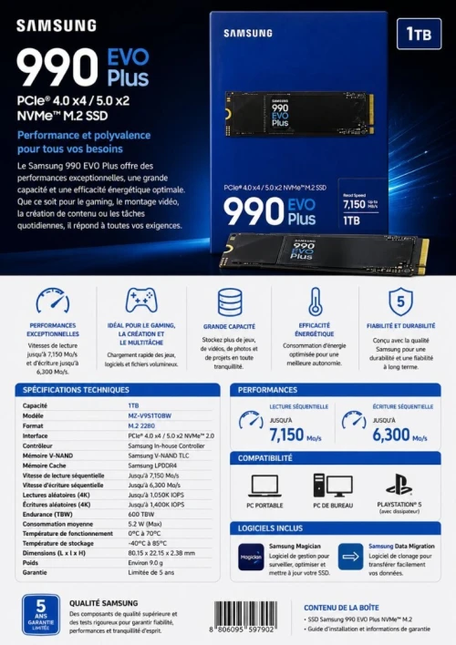 Samsung 990 EVO Plus / SSD NVMe Gen4 (1TB)
