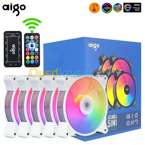 Aigo AR12 White Fan SL120 V2 PC Computer Case Fan Cooling Cooler Kit X5 ARGB Pack Avec Controlleur