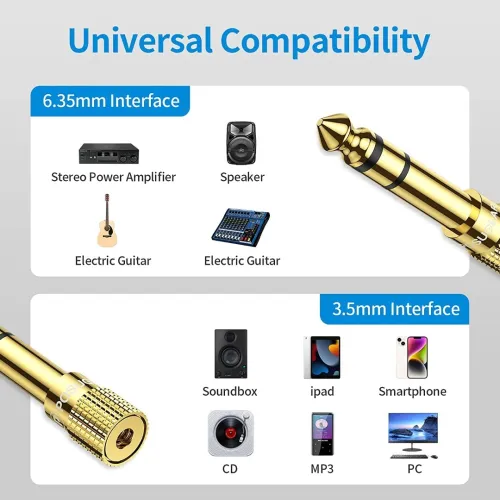 Adaptateur Jack 6.5mm Mâle vers 3.5mm Femelle, Casque Prise Adaptateur Audio Connecteur Stéréo pour Casque, Guitare Électrique, Carte Son, Smartphone.