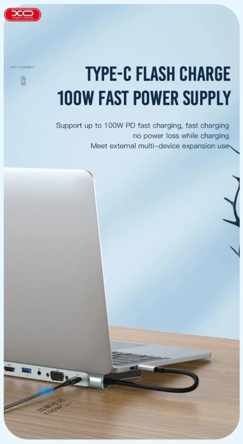 HUB XO HUB010 12en1 HDMI/VGA/2*USB3.0/2*USB2.0/Micro SD/SD/RJ45/mini-jack/Type C/Type C100W