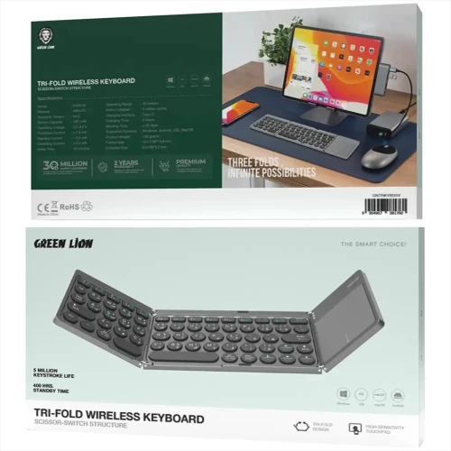 Clavier Sans Fil GKM55 Tri Fold Ultra Fin Avec Touchpad Et Bluetooth5.0 Green Lion