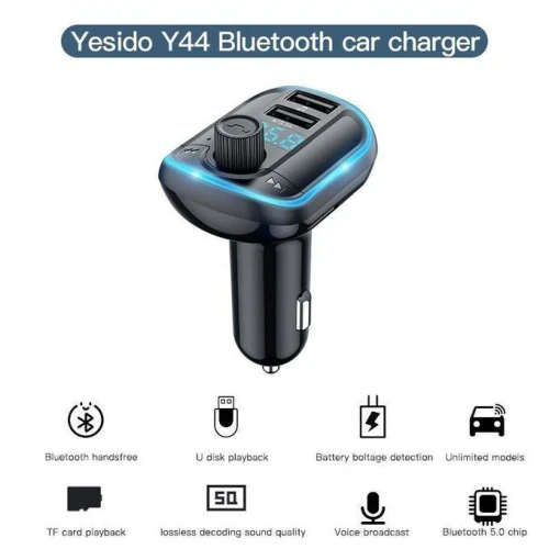 Lecteur MP3 Y44 avec Bluetooth, allume-cigare Chargeur de voiture 2ports USB.