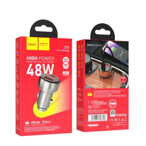 Chargeur de voiture Hoco Z50 48 W à double port PD30W + QC3.0