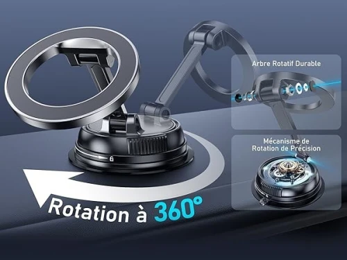 Support magnétique pour téléphone ph49 pliable, fixation par ventouse orientable à 360 pour voiture/bureau