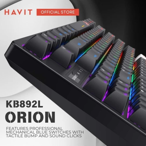 Clavier de jeu mécanique BLUE SWITCH rétroéclairé HAVIT KB892L 87 touches Noir