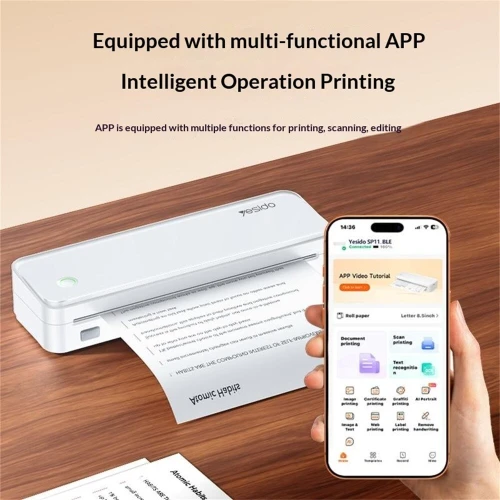 Imprimante Thermique Portable A4 YESIDO SP11 Sans Encre, Bluetooth & Ultra-Compacte