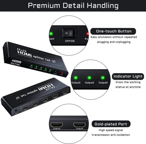 Splitter/répartiteur HDMI 1Entrée 4Sorties/1entrée 2 sorties Soutien 4K,Supporte PC Xbox HDTV DVD Écran Projecteur