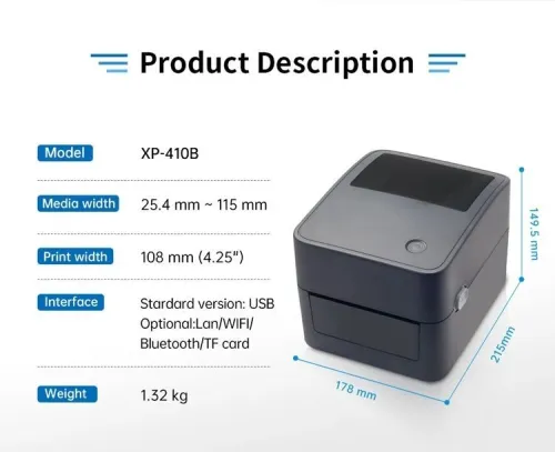 Imprimantes Code Barre Xprinter XP-410B USB + Bluetooth