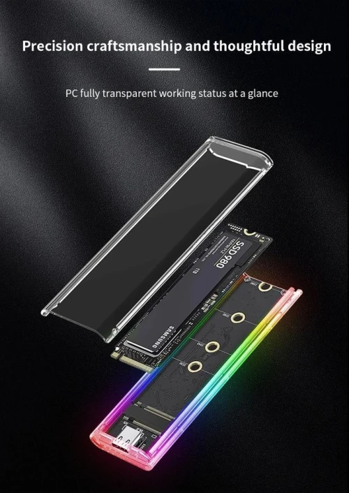 Boîtier de disque dur USB type C,RGB M.2 NGFF Nvme, 2230/2242/2260/2280 jusqu'à 10Gbps