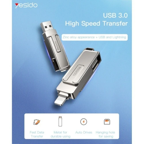Clé USB 64Go dual port Lightning et USB3.0, Yesido FL16