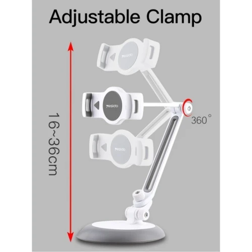 Support en d'aluminium de téléphone/tablette de bureau réglable C33 de 10 pouces à pince à 360