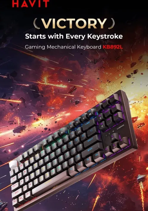 Clavier de jeu mécanique BLUE SWITCH rétroéclairé HAVIT KB892L 87 touches Noir