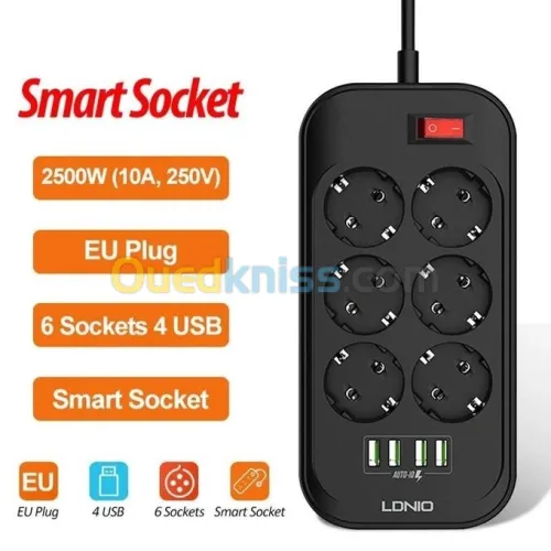 MULTIPRISE 6PRISES 4USB 2M SE6403 2500W -LDNIO