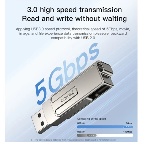 Clé USB 64Go dual port Lightning et USB3.0, Yesido FL16
