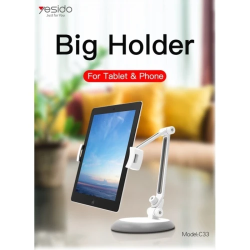 Support en d'aluminium de téléphone/tablette de bureau réglable C33 de 10 pouces à pince à 360