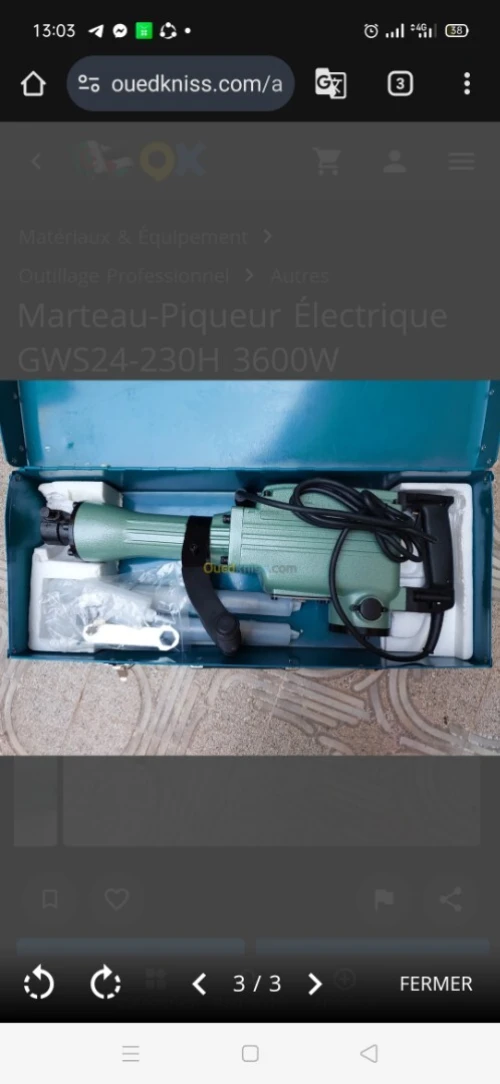 Marceau piqeur electrique gws24-230H 3600w  6500/Min