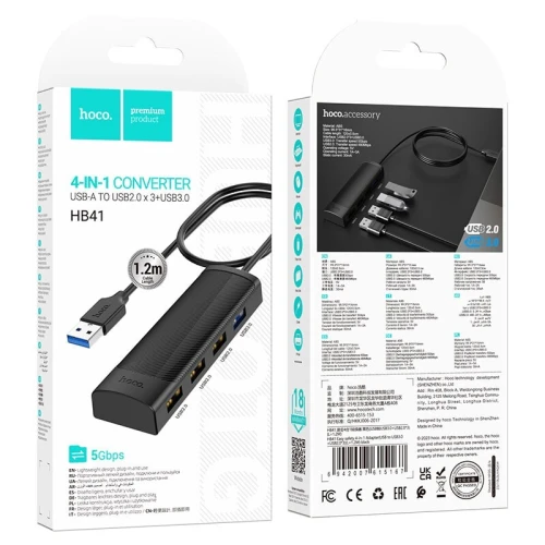 HUB USB HOCO HB41 USB-A TO 3x USB2.0 TO 1X USB3.0 (1.2M)