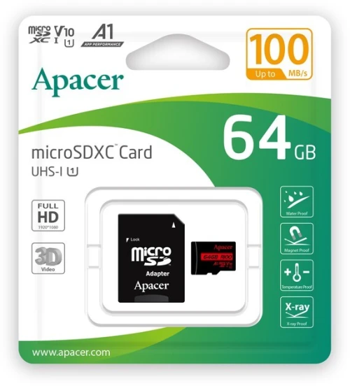 CARTE MEMOIRE APACER MICRO SDXC 64GO UHS-I U1 V10 A1 100MBS