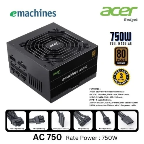 ALIMENTATION ACER 750W AC750 80PLUS BRONZE FULL MODULAIRE BLACK