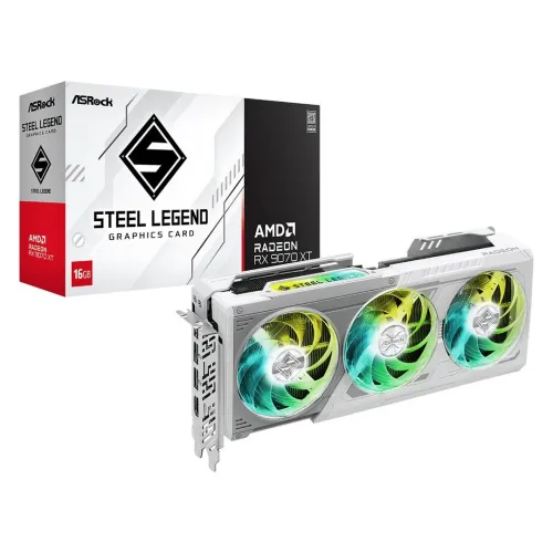 CARTE GRAPHIQUE ASROCK AMD RADEON RX 9070 XT STEEL LEGEND 16GO WHITE