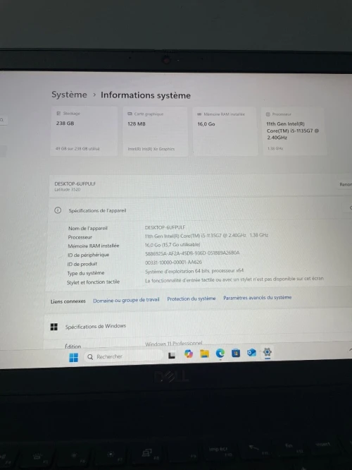 Dell latitude 3520 i5 1135G7 ram 16GB 256 SSD 15,6 FHD
