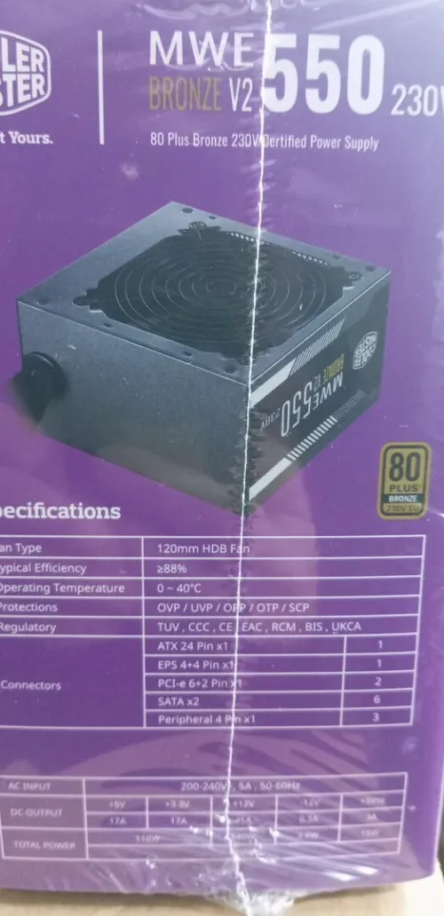 5 X ALIMENTATION COOLER MASTER MWE 550W 80 PLUS BRONZE V2 MPE-5501-ACABW-BEU