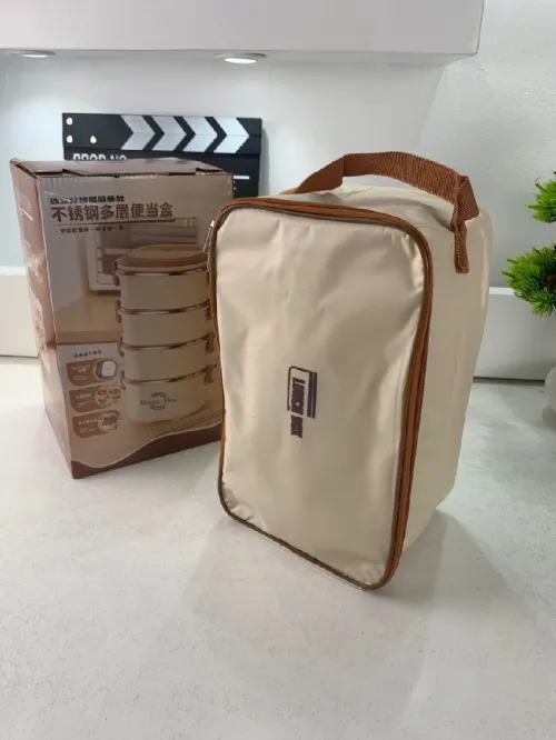 Boîte à lunch Bento 4 niveaux en acier inoxydable 316 avec sac isotherme