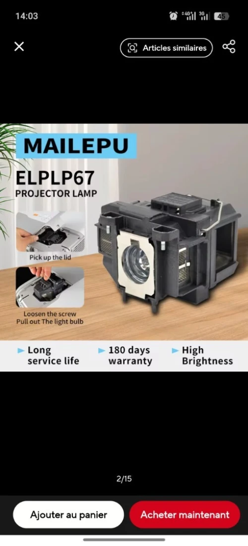 Epson Lampe videoProjecteur (data show) ELPLP96 ELPLP88 ELPLP67 ELPLP54 ELPLP36 ELPLP75 ELPLP97 ELPLP41