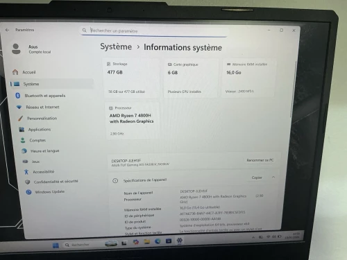 ASUS TUF A15 Gaming Ryzen 7 4800H RTX2060 6GB 16GB 512GB 144H