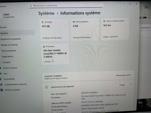 HP OMEN GAMING 16 i7 11800H RTX 3050 4GB 16GB 512GB