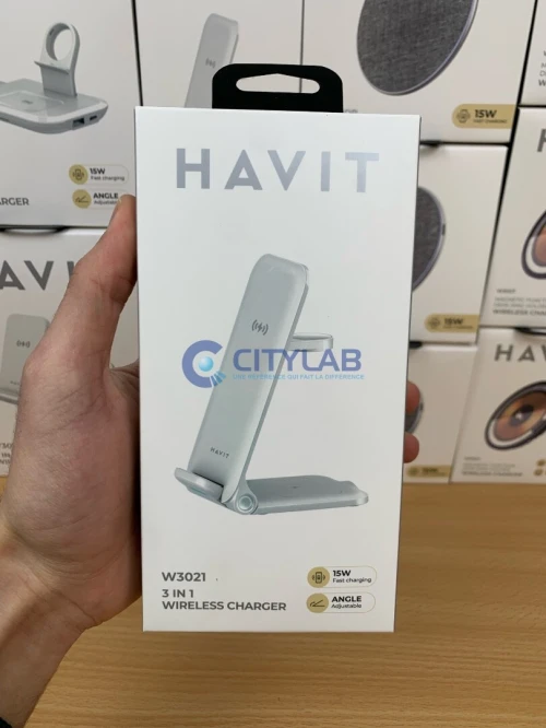 Chargeur HAVIT W3021 WIRELESS 3in1 15W STAND 9v 2a / 12v 1.5 sortie ecouteurs 3w 
