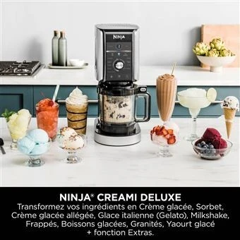 Sorbetière machine a glace Ninja Creami Deluxe NC502EU - 10 programmes dont 4 : Boisson glacée, Granité, Frappé et Yaourt glacé- 2 pots de 709 ml