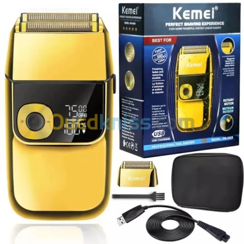 Rasoir électrique gold étanche Kemei - 2 lames - LCD - KM 2028 - gold ماكينة حلاقة كهربائية