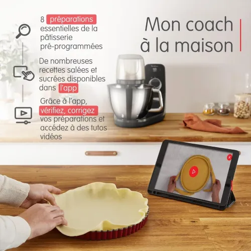 Moulinex Robot pâtissier, Bol inox 5.5 L, 8 programmes recettes fondamentales, Technologie brevetée, Silencieux, Robuste,QA900810